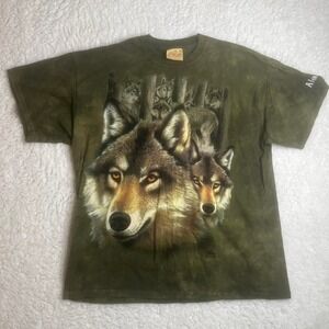 2004 The mountain‎ wolves green men's tye dye tshirt 90s nature USA made